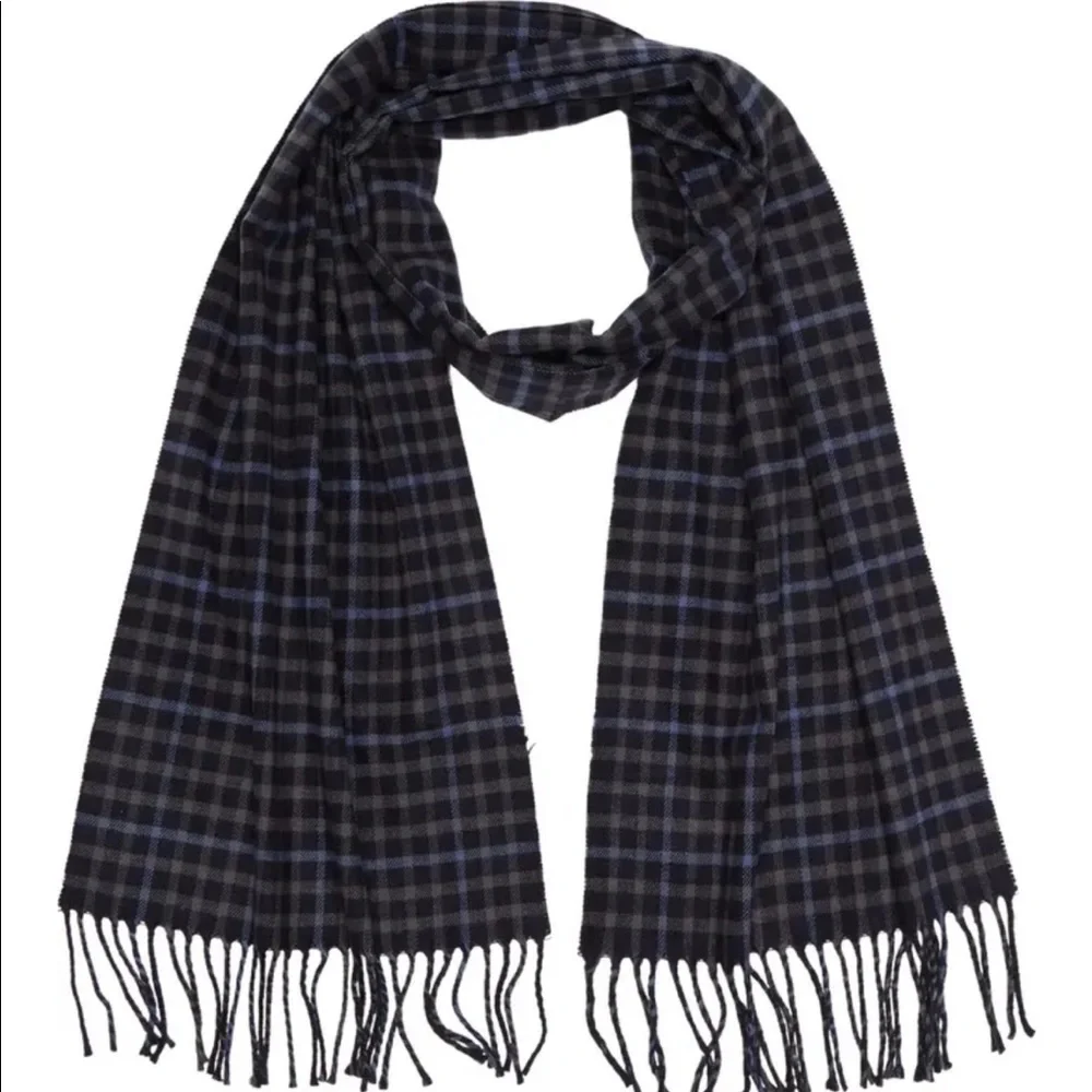 Stewart of Scotland Men’s Scarf NWT Preppy Navy Black Squared Fringe Trim